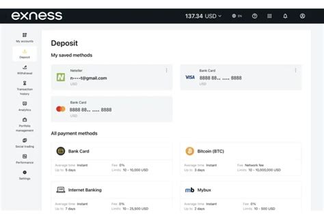 Deposits and Withdrawals: Available payment methods.